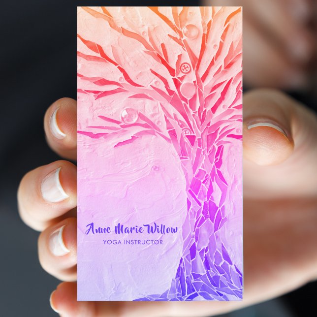 Rainbow Tree Yoga Instructor Pink Business Card