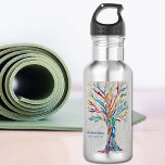 Rainbow Tree Yoga Instructor Stainless Steel Water Bottle<br><div class="desc">This decorative water bottle features a print of a rainbow colored tree on a pale gray background. 
I made the original design in mosaic using many tiny fragments of brightly colored glass. 
Add your name,  occupation to personalise this bottle.
Original Mosaic Design © Michele Davies</div>