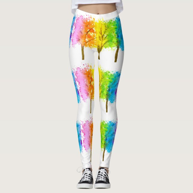 Rainbow trees Colorful Bright Girly nature Leggings (Front)