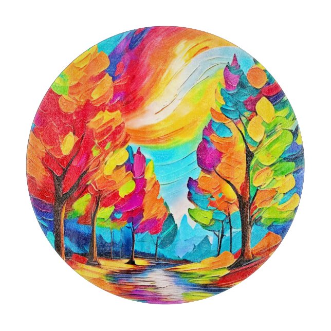 Rainbow Trees: Vivid Forest Cutting Board (Front)