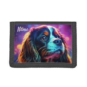 Rainbow Tri Cavalier King Charles Return Address Tri-fold Wallet
