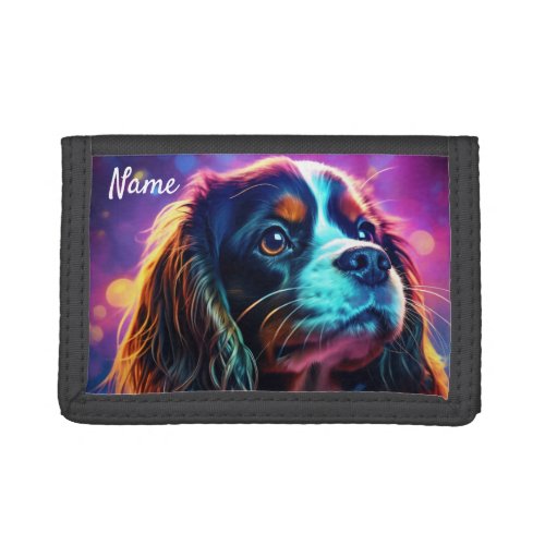 Rainbow Tri Cavalier King Charles Return Address Trifold Wallet