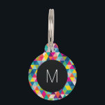 Rainbow Triangles with Black and White Monogram Pet Name Tag<br><div class="desc">A bright, happy and colorful pattern of rainbow triangles stands out on this pet collar tag. Customize the modern white text monogram with your last name or pet's name initial on the front and back. Personalize the back with your contact information, name and phone number so your pet will always...</div>