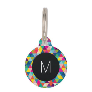 Rainbow Triangles with Black and White Monogram Pet Name Tag