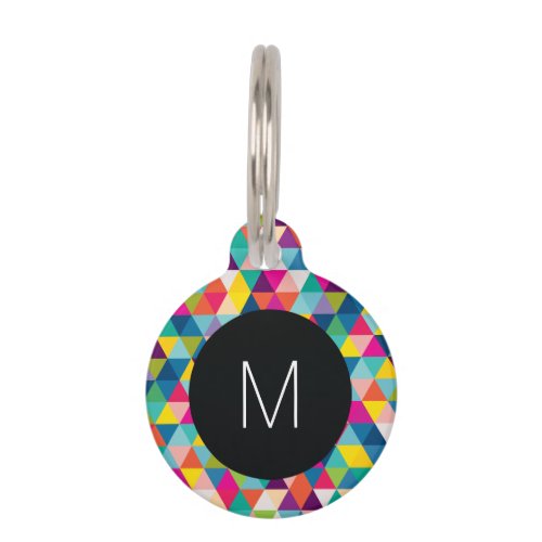 Rainbow Triangles with Black and White Monogram Pet Name Tag