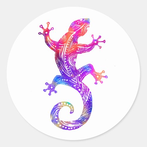 Rainbow Tribal Gecko Classic Round Sticker