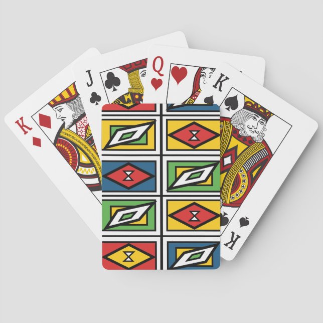Rainbow Tribal Geometric Ndebele Pattern Poker Cards (Back)
