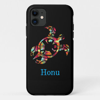 Rainbow Tribal Hawaiian Sea Turtle on Black Case-M iPhone 11 Case