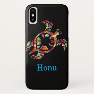 Rainbow Tribal Hawaiian Sea Turtle on Black iPhone X Case
