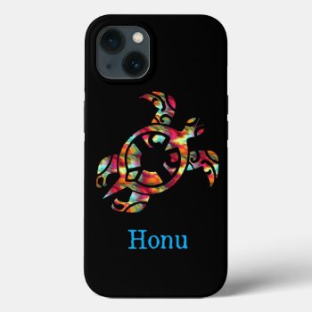 Rainbow Tribal Hawaiian Sea Turtle On Black Iphone 13 Case by pjwuebker at Zazzle