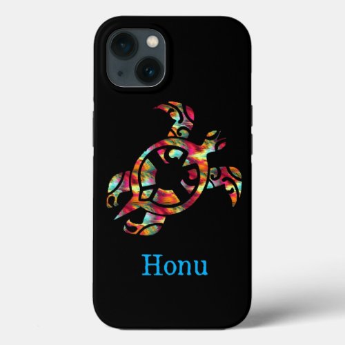Rainbow Tribal Hawaiian Sea Turtle on Black iPhone 13 Case