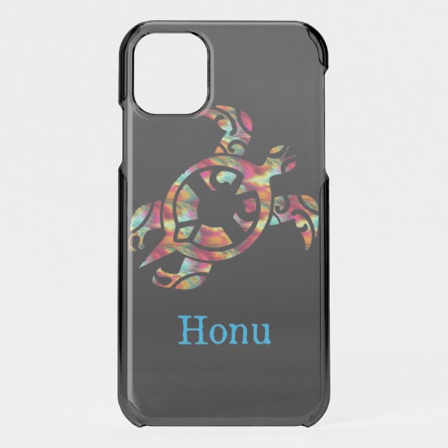 Rainbow Tribal Hawaiian Sea Turtle on Black Uncomm Uncommon iPhone Case (Back)