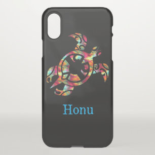 Rainbow Tribal Hawaiian Sea Turtle on Black iPhone X Case