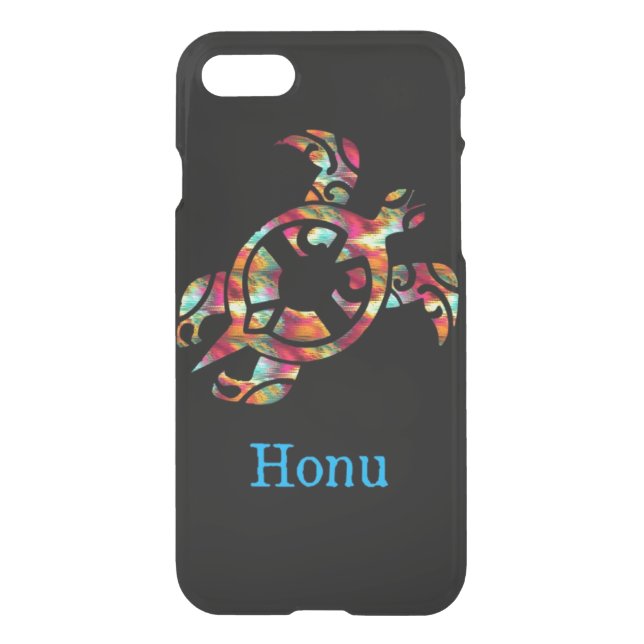 Rainbow Tribal Hawaiian Sea Turtle on Black Uncommon iPhone Case (Back)