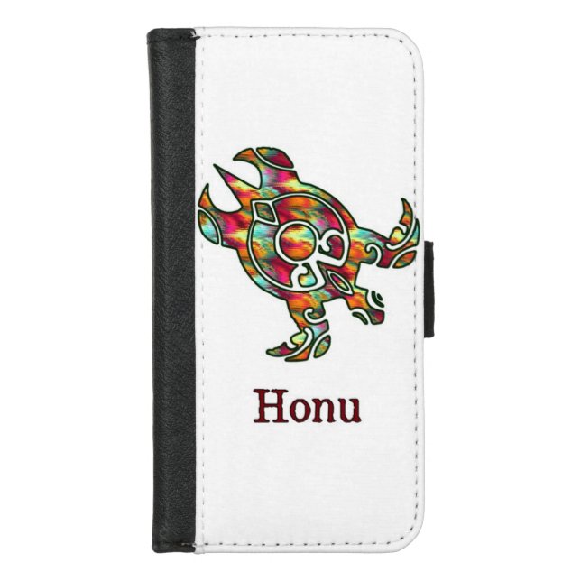 Rainbow Tribal Sea Turtle on White iPhone Wallet Case (Front)