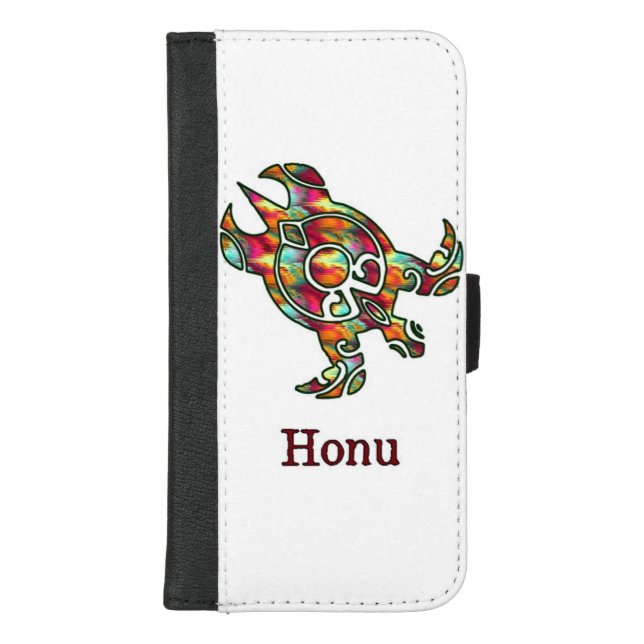 Rainbow Tribal Sea Turtle on White iPhone Wallet Case (Front)