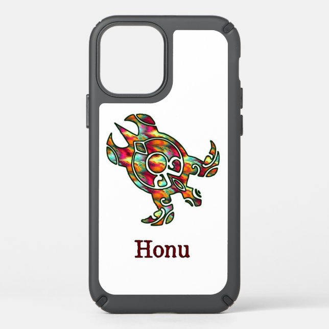 Rainbow Tribal Sea Turtle on White Speck iPhone 12 Case (Front)