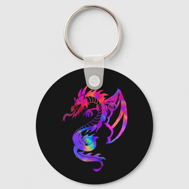 Rainbow Tribal Tattoo Dragon Keychain (Front)