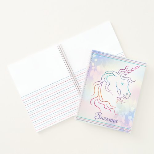 Rainbow Tribal Unicorn Art Design Add Name Notebook
