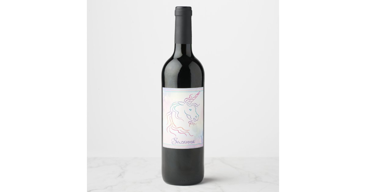 Rainbow Tribal Unicorn Art Design Add Name Wine Label | Zazzle