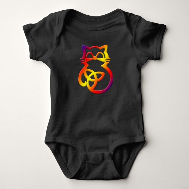 Rainbow Trinity Knot Celtic Cat Baby One Piece Baby Bodysuit (Front)