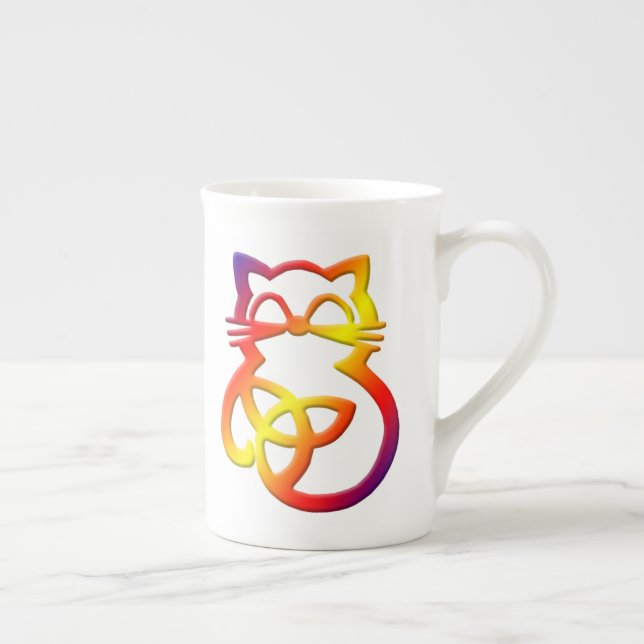 Rainbow Trinity Knot Celtic Cat Bone China Mug (Right)