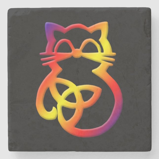 Rainbow Trinity Knot Celtic Cat Coaster (Front)