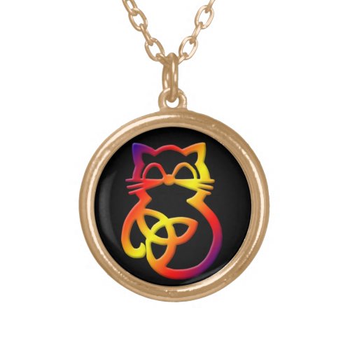 Rainbow Trinity Knot Celtic Cat Necklace