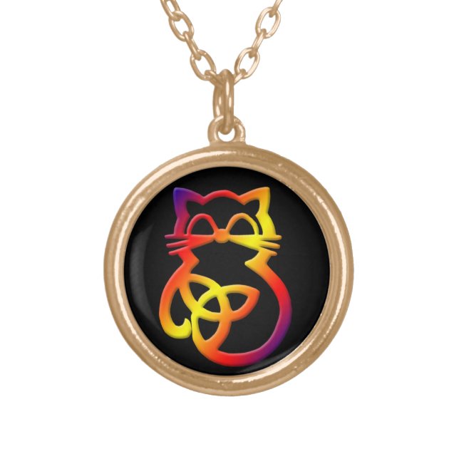 Rainbow Trinity Knot Celtic Cat Necklace (Front)