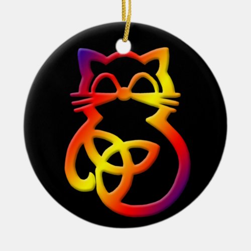Rainbow Trinity Knot Celtic Cat Ornament
