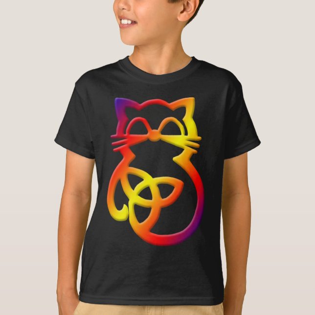 Rainbow Trinity Knot Celtic Cat T Shirt (Front)