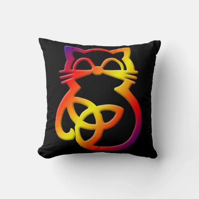 Rainbow Trinity Knot Celtic Cat Throw Pillow (Front)