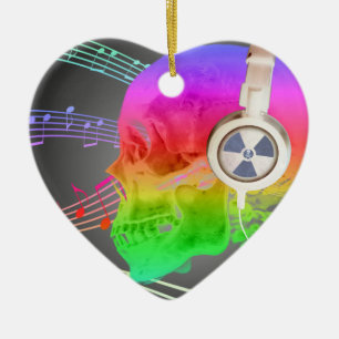 Rainbow Trippy Skull Music Psychedelic Dance Party Ceramic Ornament