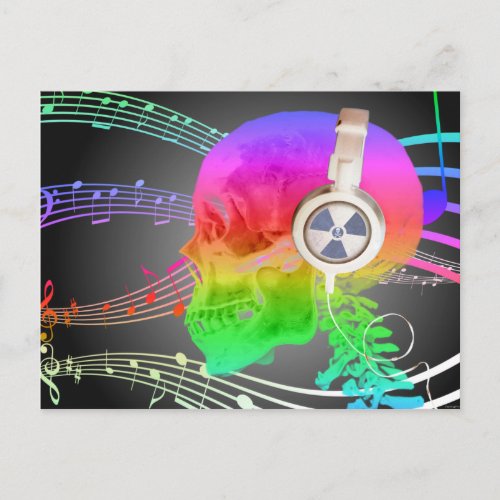 Rainbow Trippy Skull Music Psychedelic Dance Party Invitation Postcard