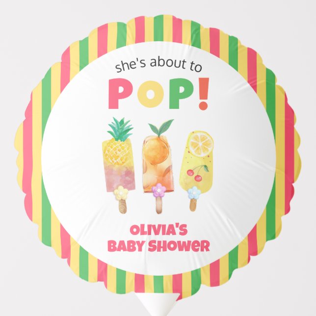 Rainbow Tropical Fruit Ice Cream Pop Baby Shower Balloon (Front)
