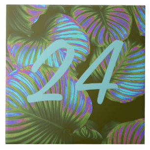 Rainbow Tropical Leaves House Number Ceramic Tile