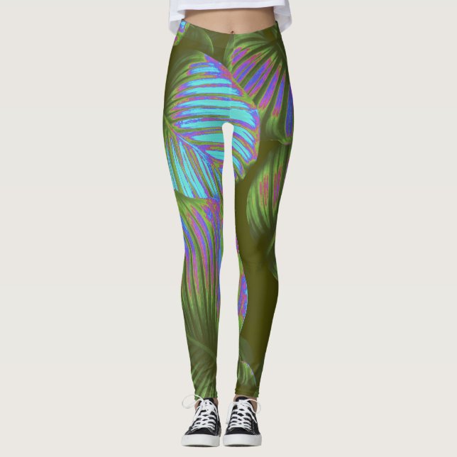 Rainbow Tropical Leaves Leggings (Front)