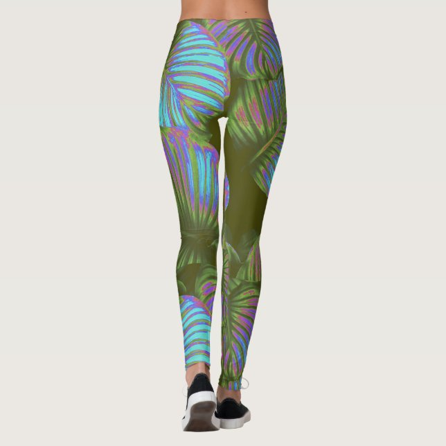 Rainbow Tropical Leaves Leggings (Back)