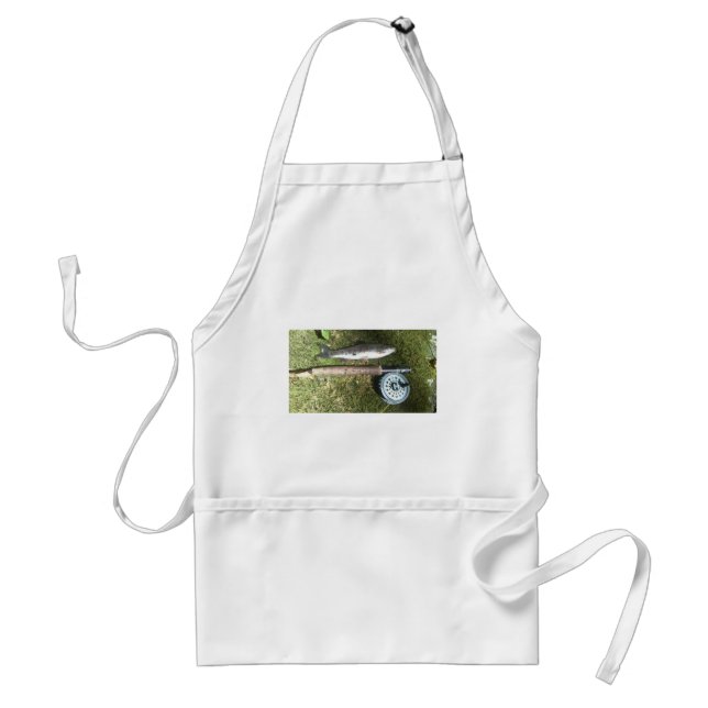 rainbow trout and fly fishing reel adult apron (Front)