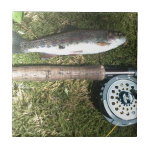 rainbow trout and fly fishing reel ceramic tile