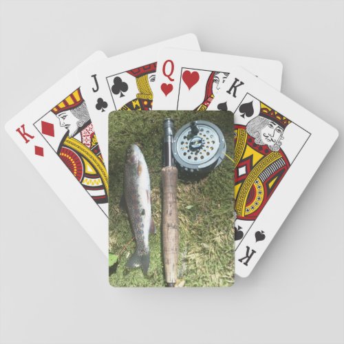 rainbow trout and fly fishing reel playing cards