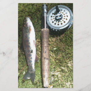 rainbow trout and fly fishing reel stationery