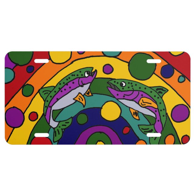 Rainbow Trout Art Abstract License Plate (Front)