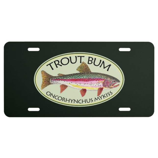 Rainbow Trout Bum Fishing License Plate (Front)