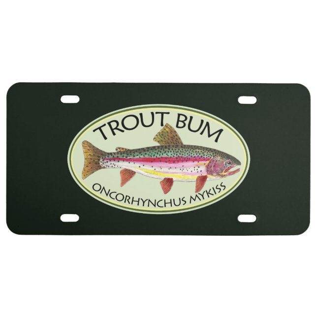Rainbow Trout Bum Fishing License Plate (Front)