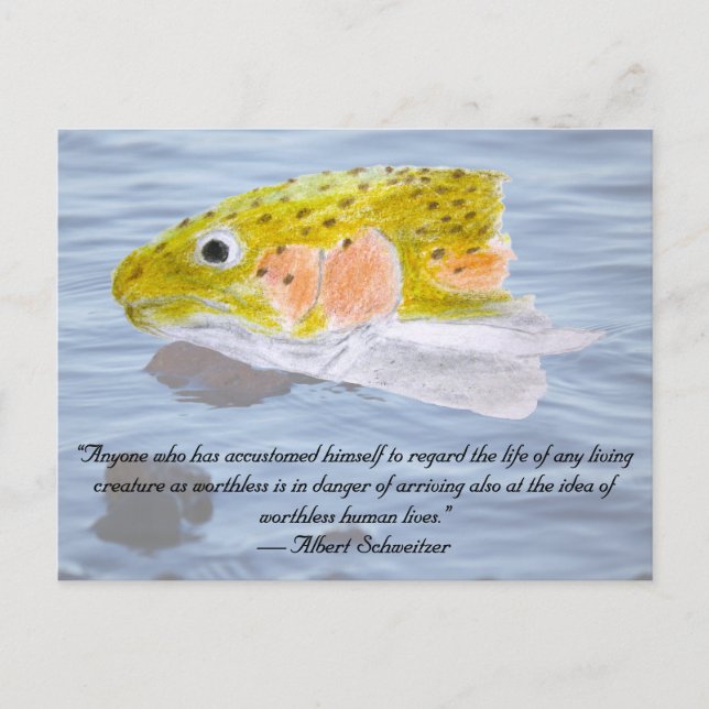 Rainbow Trout Colored Pencil and Quote Postcard (Front)