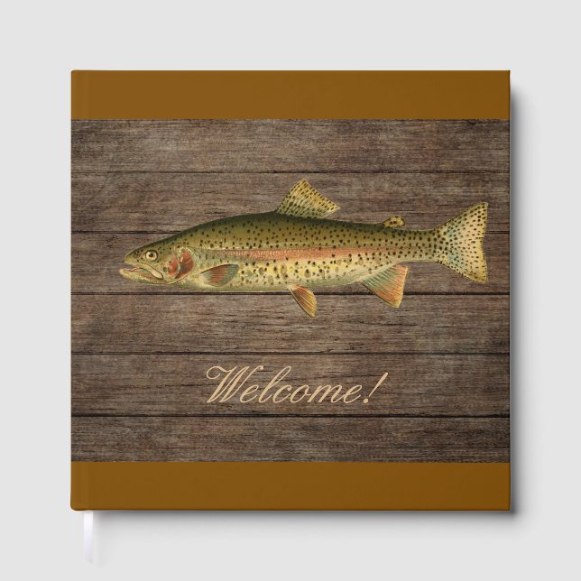 Rainbow Trout Dark Wood "Welcome!" Guest Book (Front)