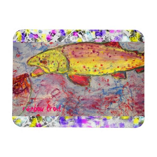 rainbow trout drip painting art magnet