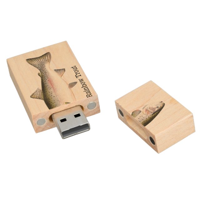 Rainbow Trout Fish Wood USB Flash Drive (Angled)