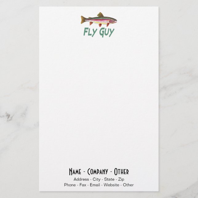 Rainbow Trout Fishing Fisherman Angler Fly Guy Stationery (Front)